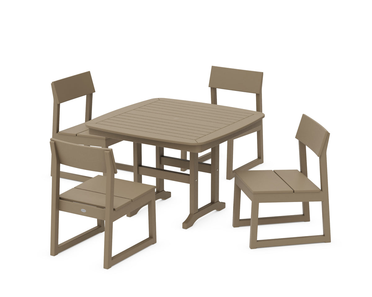 POLYWOOD EDGE Side Chair 5-Piece Dining Set with Trestle Legs (Nautical 44" Table) in Vintage Sahara