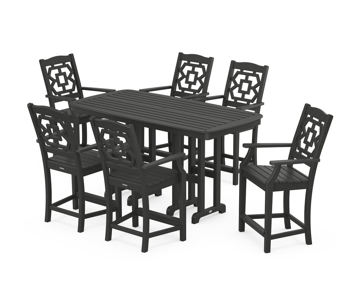 POLYWOOD Chinoiserie Arm Chair 7-Piece Counter Set in Black