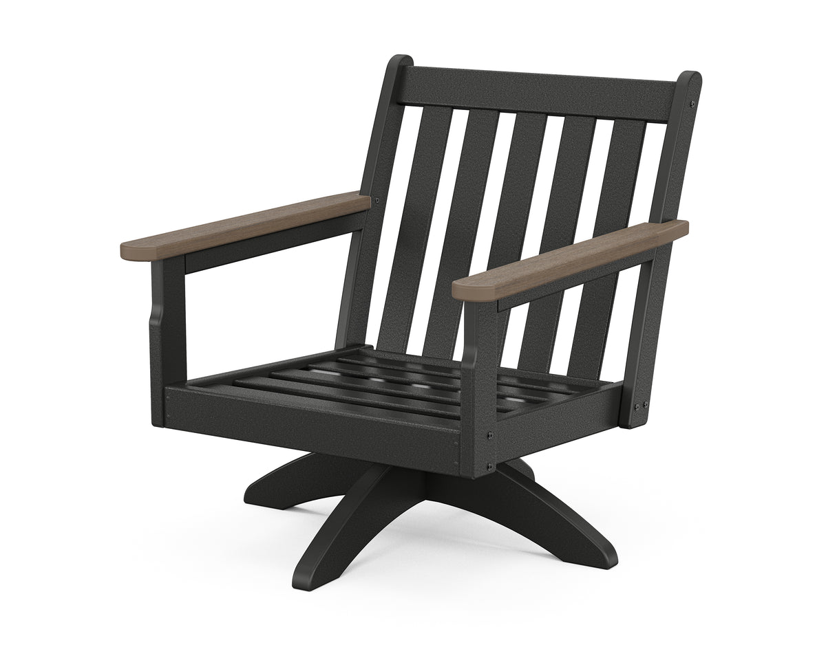 POLYWOOD Vineyard Deep Seating Swivel Chair Frame in Black / Kona