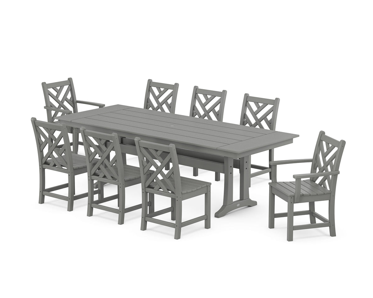 POLYWOOD Chippendale 9-Piece Farmhouse Dining Set with Trestle Legs in Slate Grey