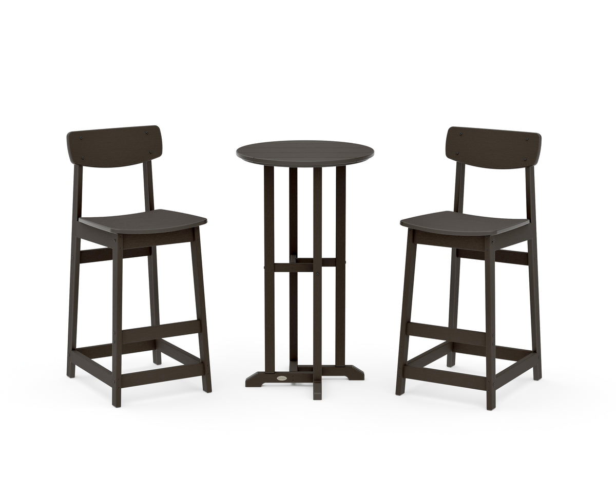 POLYWOOD Modern Studio Urban Bar Chair 3-Piece Bistro Set in Vintage Coffee