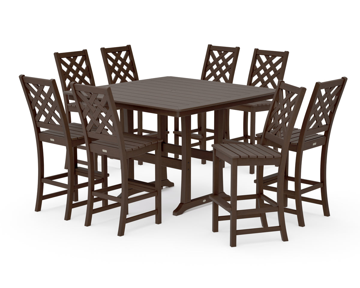 POLYWOOD Country Living Wovendale Side Chair 9-Piece Square Bar Set with Trestle Legs in Kona