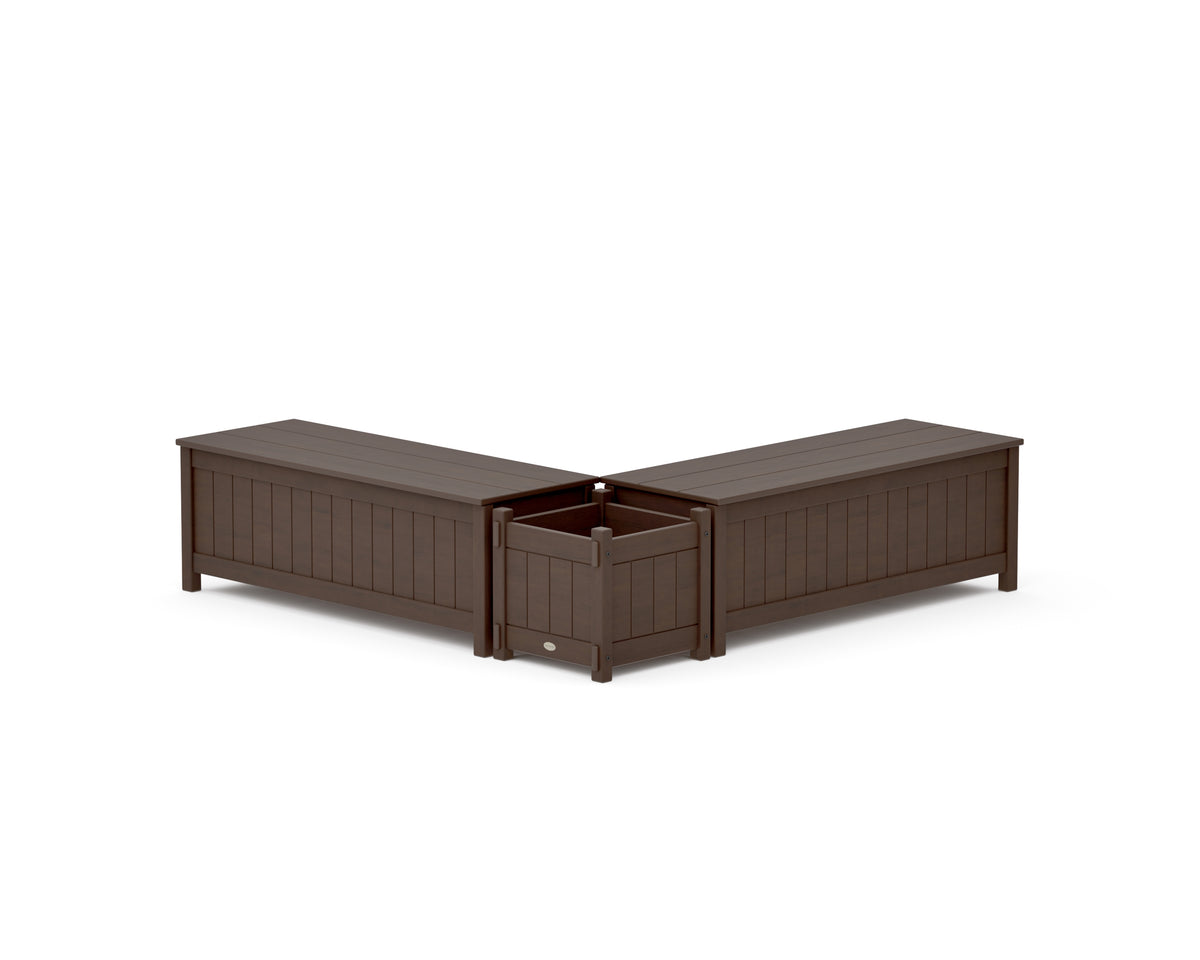 POLYWOOD 48" Vineyard L-Shaped Planter Storage Bench Set in Kona