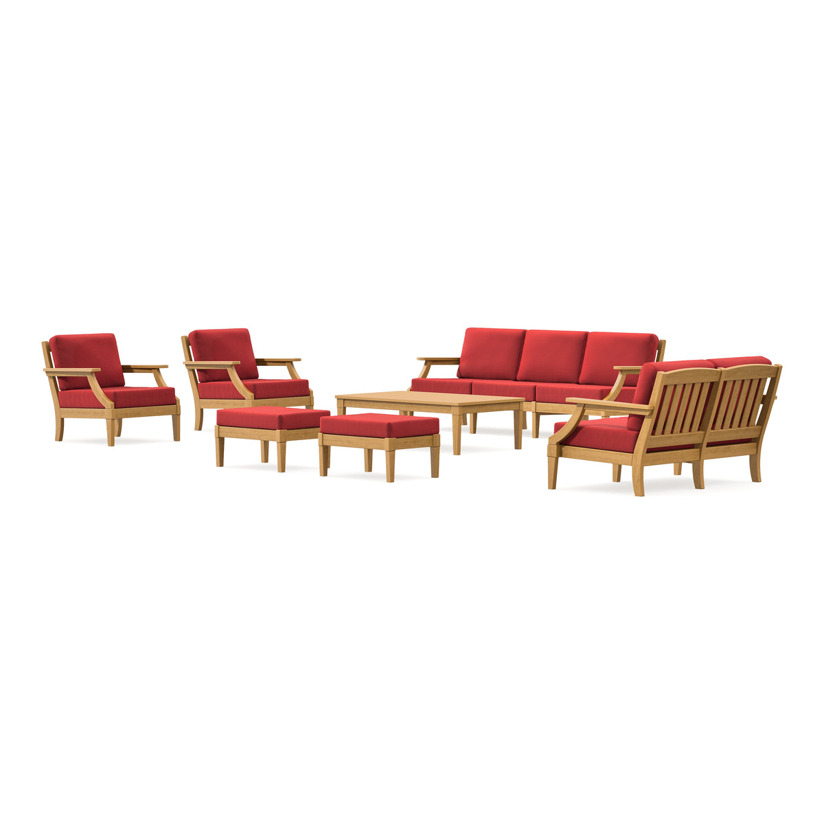 POLYWOOD PW Designer Series Estate 7-Piece Lounge Sofa Set in Natural / Crimson Linen