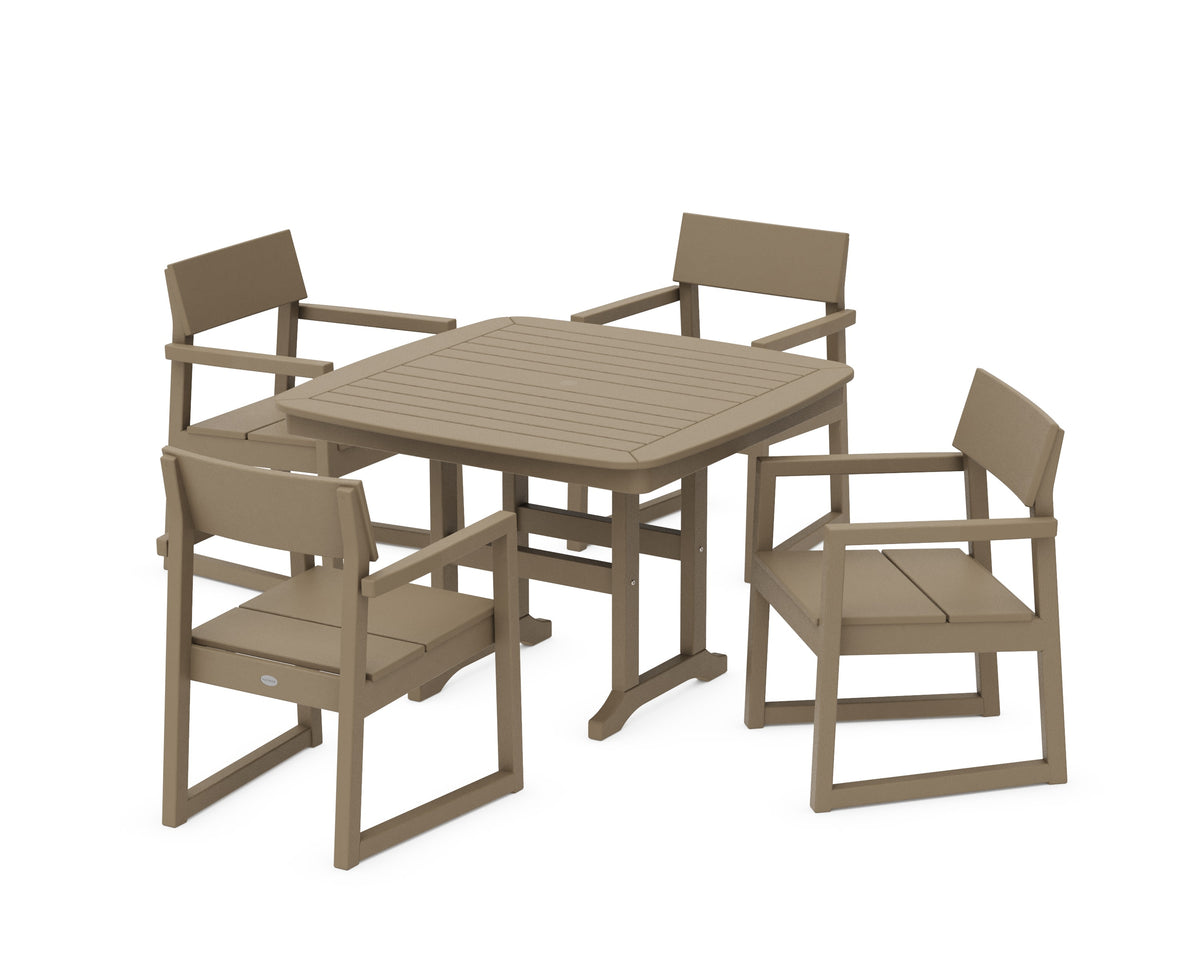 POLYWOOD EDGE 5-Piece Dining Set with Trestle Legs (Nautical 44" Table) in Vintage Sahara