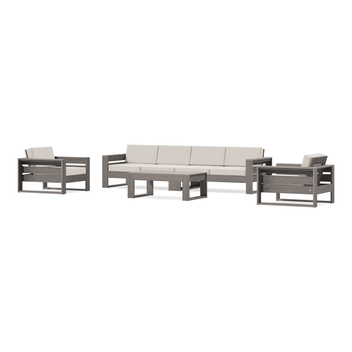 POLYWOOD PW Designer Series Latitude 5-Piece Lounge Sofa Set in Driftwood / Dune Burlap