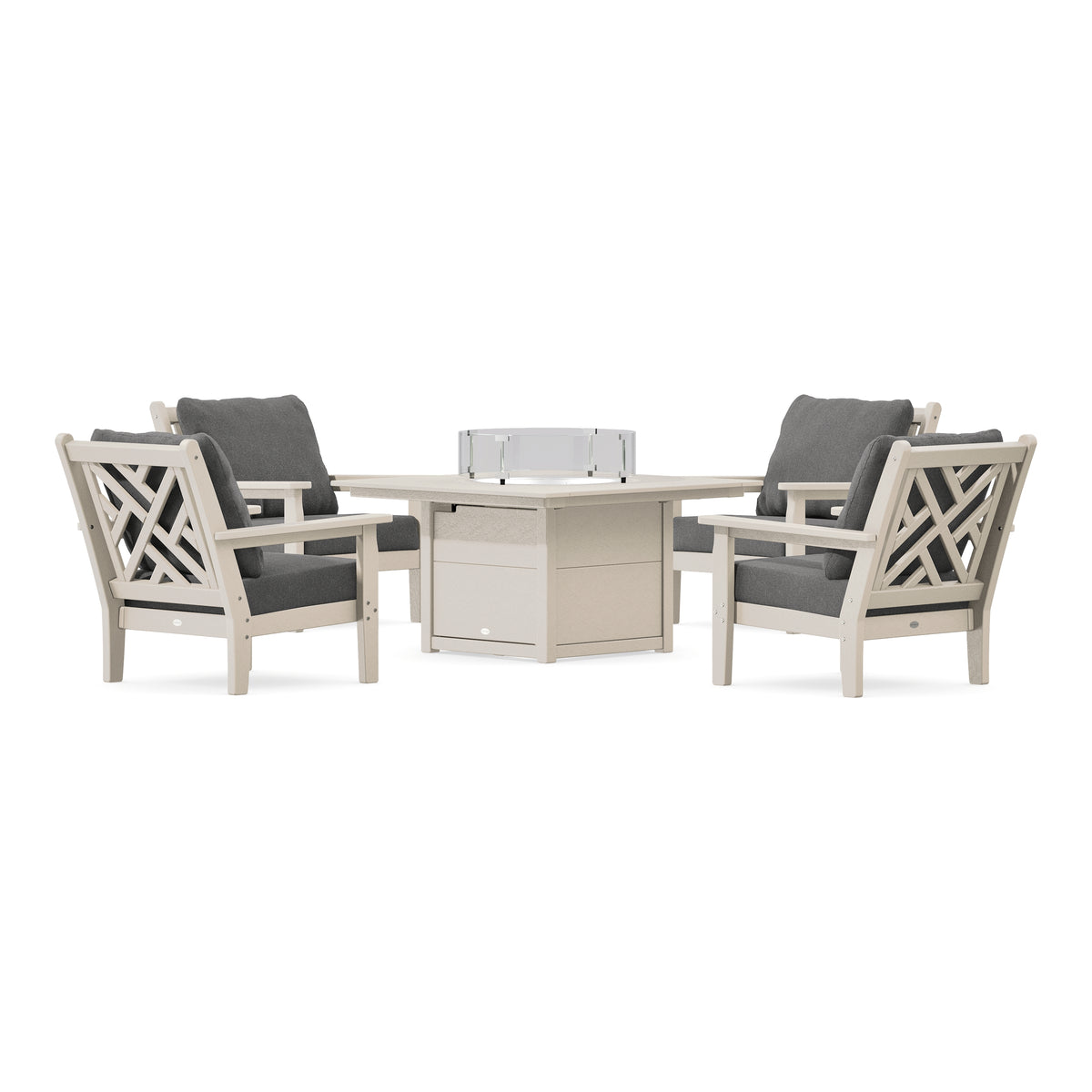 POLYWOOD Chippendale 5-Piece Deep Seating Set with Fire Pit Table in Sand