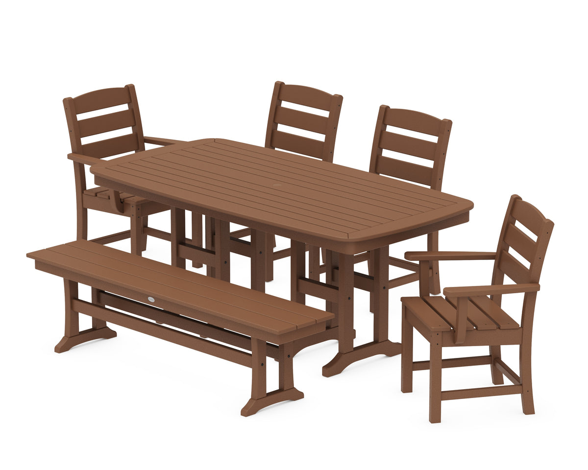 POLYWOOD Lakeside 6-Piece Dining Set with Bench - 37" x 72" Table in Teak