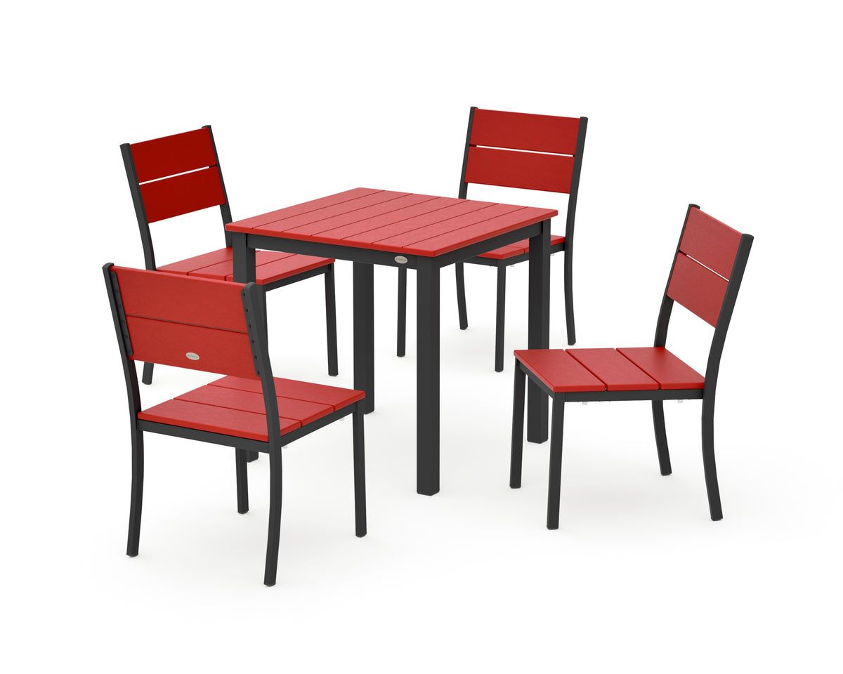 POLYWOOD Main Street 5-Piece Square Dining Set- Small in Black / Sunset Red