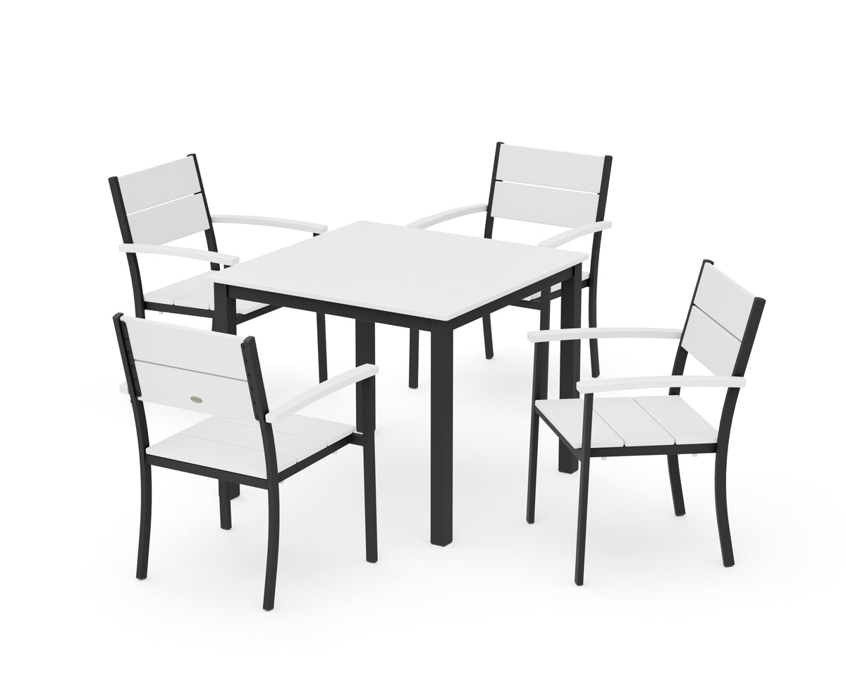 POLYWOOD Main Street 5-Piece Dining Set with Main Street 36" x 36" Dining Table in Black / White