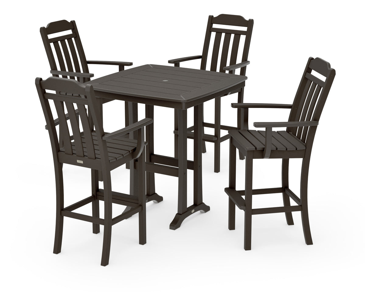 POLYWOOD Cottage 5-Piece Bar Set with Trestle Legs in Vintage Coffee