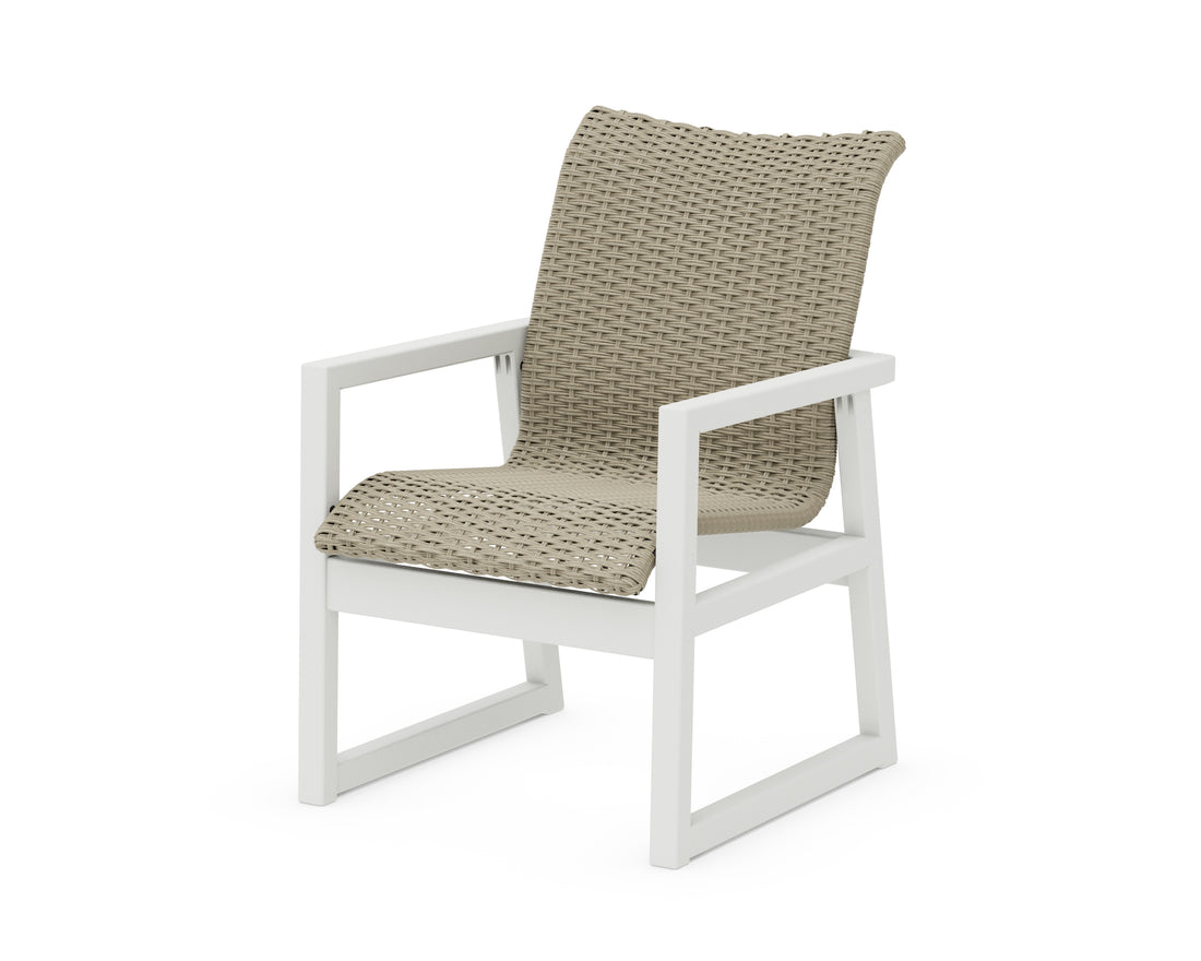 POLYWOOD EDGE Woven Dining Arm Chair in White / Dune Grass