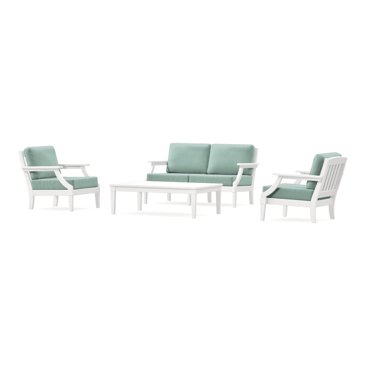 POLYWOOD PW Designer Series Estate Lounge 4-Piece Loveseat Set in Vintage White / Glacier Spa