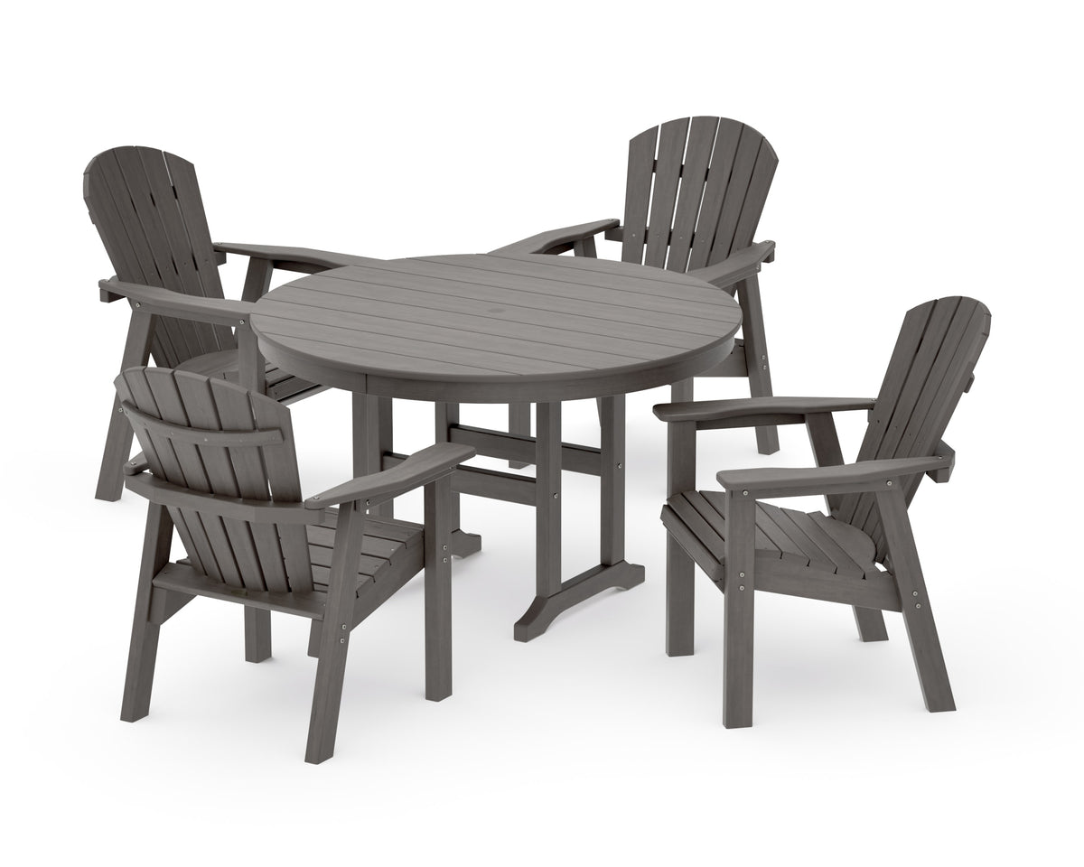 POLYWOOD Seashell 5-Piece Round Farmhouse Dining Set in Driftwood