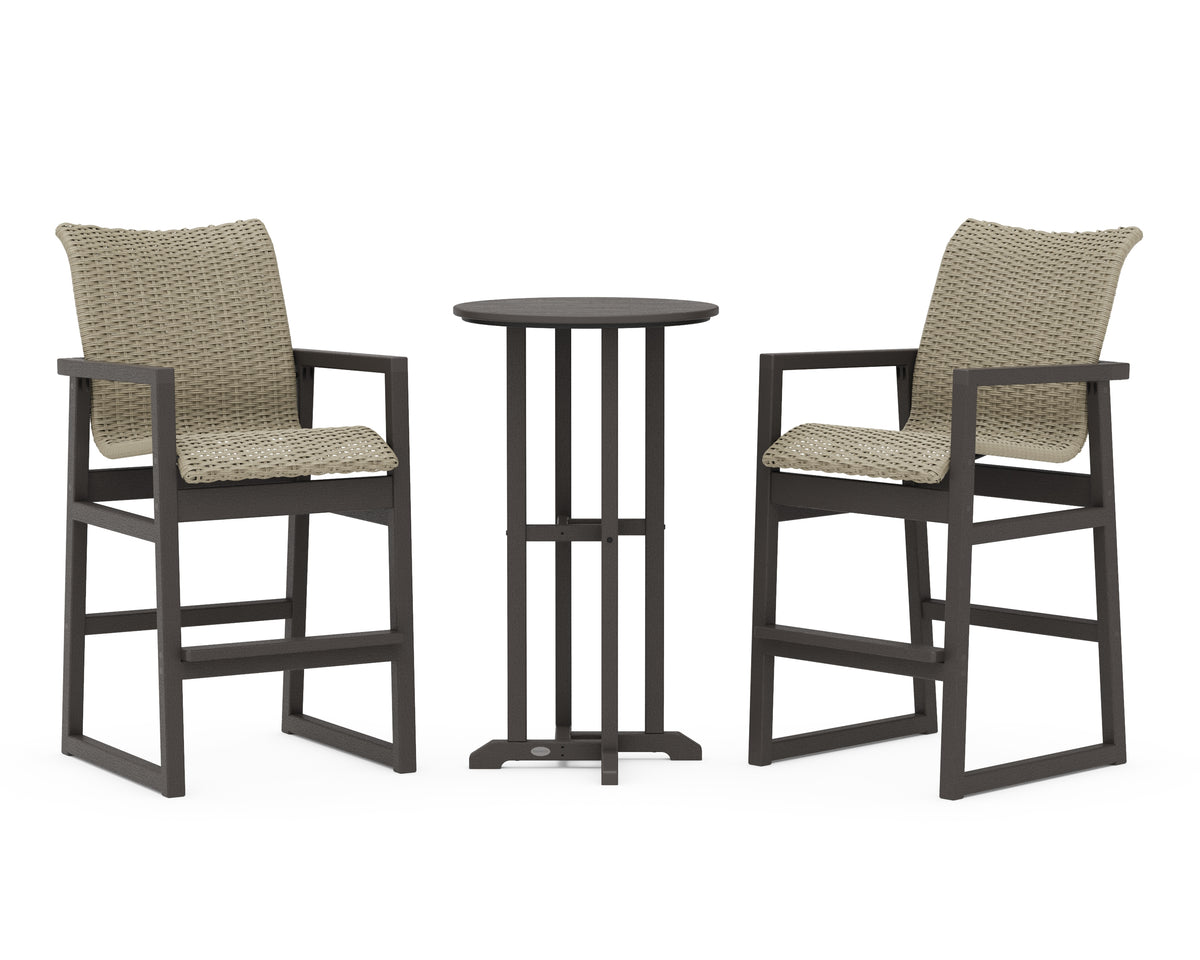 POLYWOOD EDGE Woven 3-Piece Farmhouse Bar Set in Vintage Coffee / Dune Grass