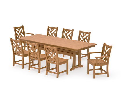 POLYWOOD Chippendale 9-Piece Farmhouse Dining Set with Trestle Legs in Natural