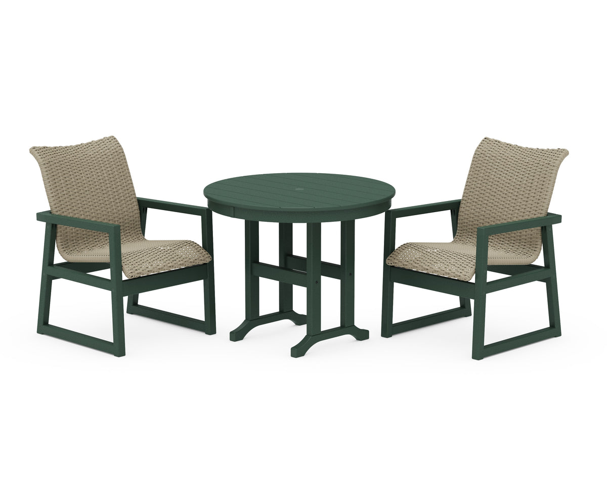 POLYWOOD EDGE Woven 3-Piece Farmhouse Dining Set in Green / Dune Grass