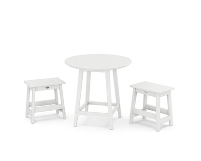 POLYWOOD Modern Studio Stool 3-Piece Round Bistro Set in White