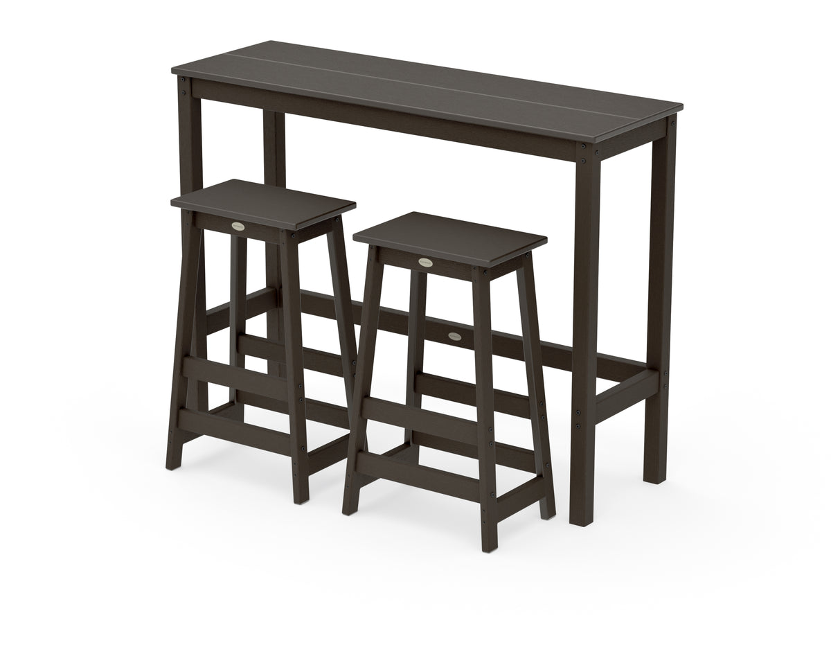 POLYWOOD Modern Studio Stool 3-Piece Bar Balcony Set in Vintage Coffee