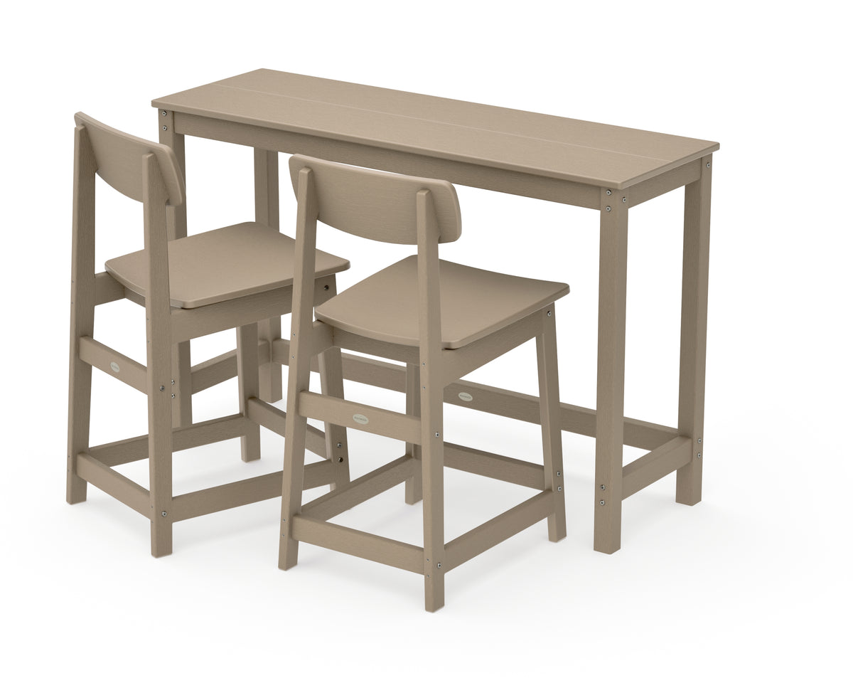 POLYWOOD Modern Studio Urban Counter Chair 3-Piece Balcony Set in Vintage Sahara