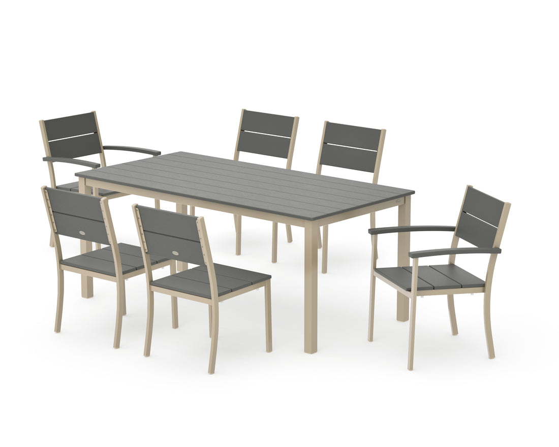 POLYWOOD Main Street 7-Piece Dining Set with Main Street 36" x 72" Dining Table in Sand / Slate Grey