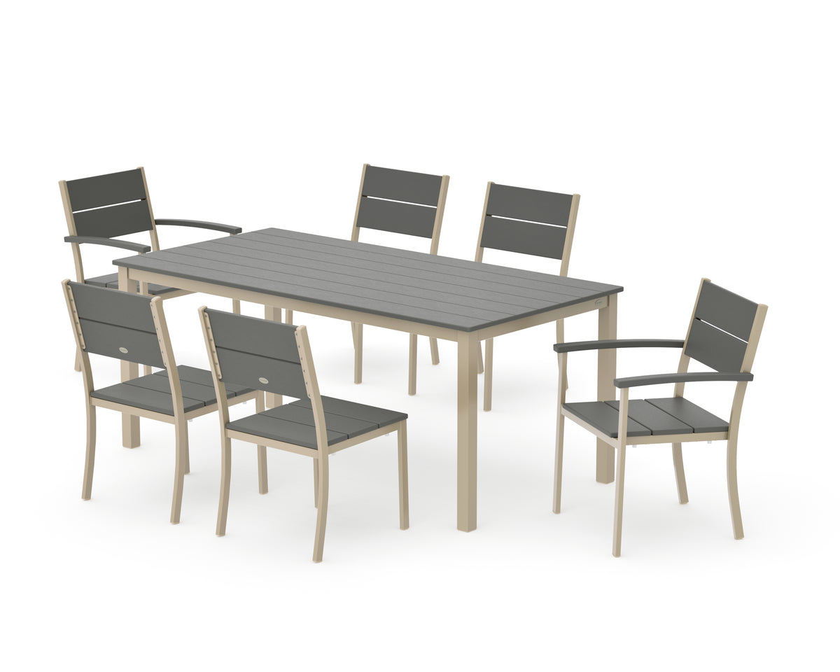 POLYWOOD Main Street 7-Piece Dining Set with Main Street 36" x 72" Dining Table in Sand / Slate Grey