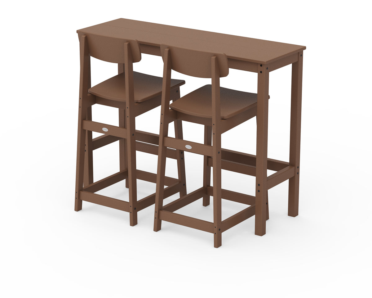 POLYWOOD Modern Studio Urban Bar Chair 3-Piece Balcony Set in Teak