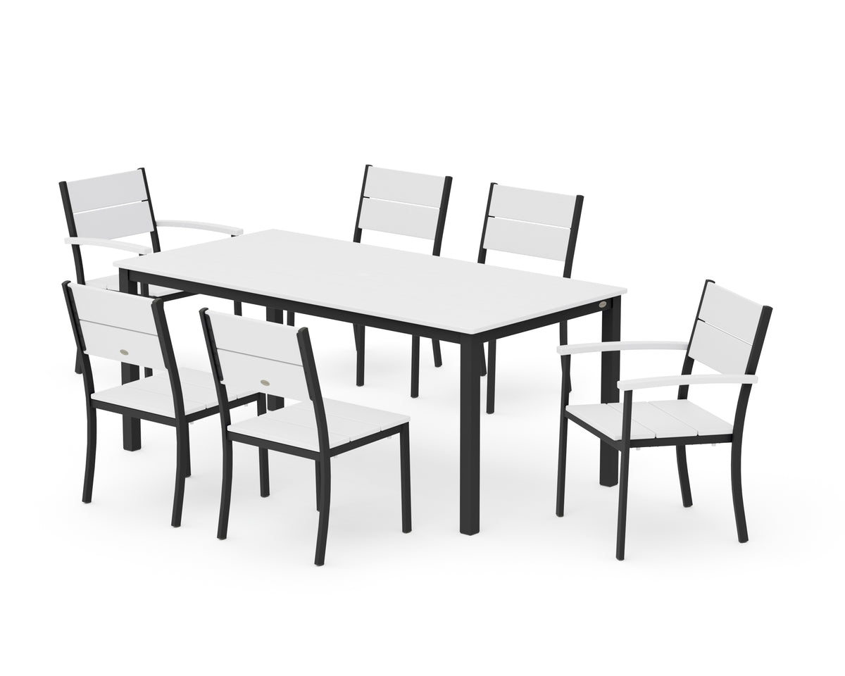 POLYWOOD Main Street 7-Piece Dining Set with Main Street 36" x 72" Dining Table in Black / White