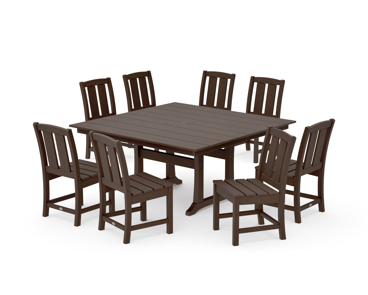 POLYWOOD Mission Side Chair 9-Piece Square Farmhouse Dining Set with Trestle Legs in Kona