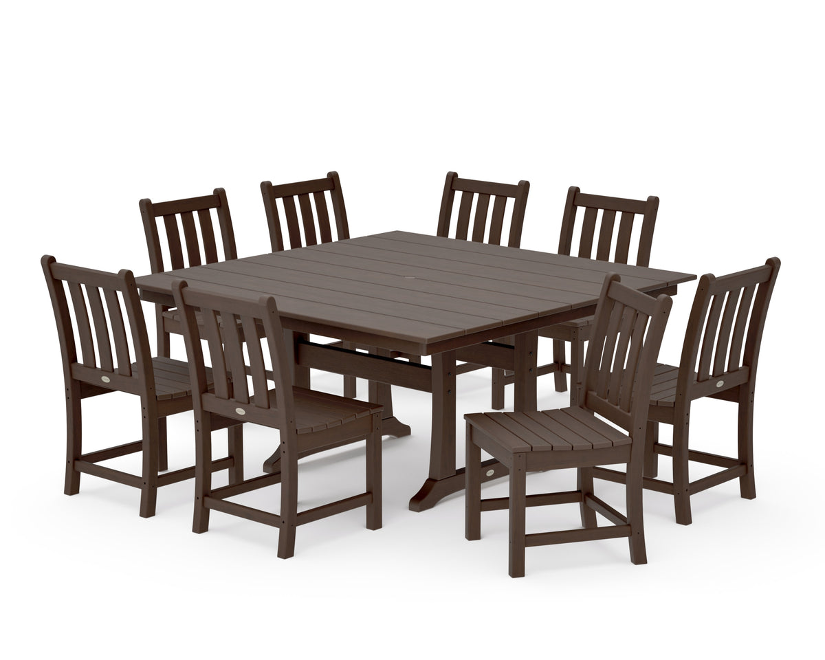 POLYWOOD Traditional Garden 9-Piece Farmhouse Trestle Dining Set in Kona