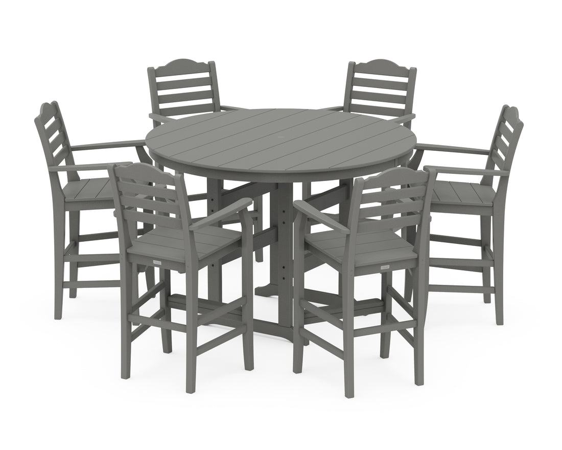 POLYWOOD Savannah 7-Piece Arm Chair Round Farmhouse Bar Set in Slate Grey