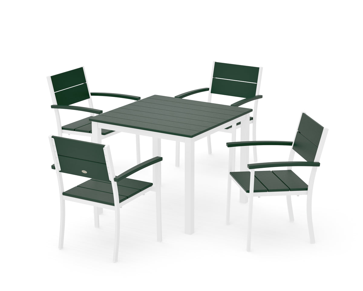 POLYWOOD Main Street 5-Piece Dining Set with Main Street 36" x 36" Dining Table in White / Green