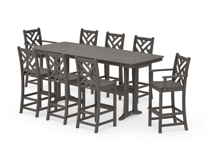 POLYWOOD Chippendale 9-Piece Bar Set with Trestle Legs in Driftwood