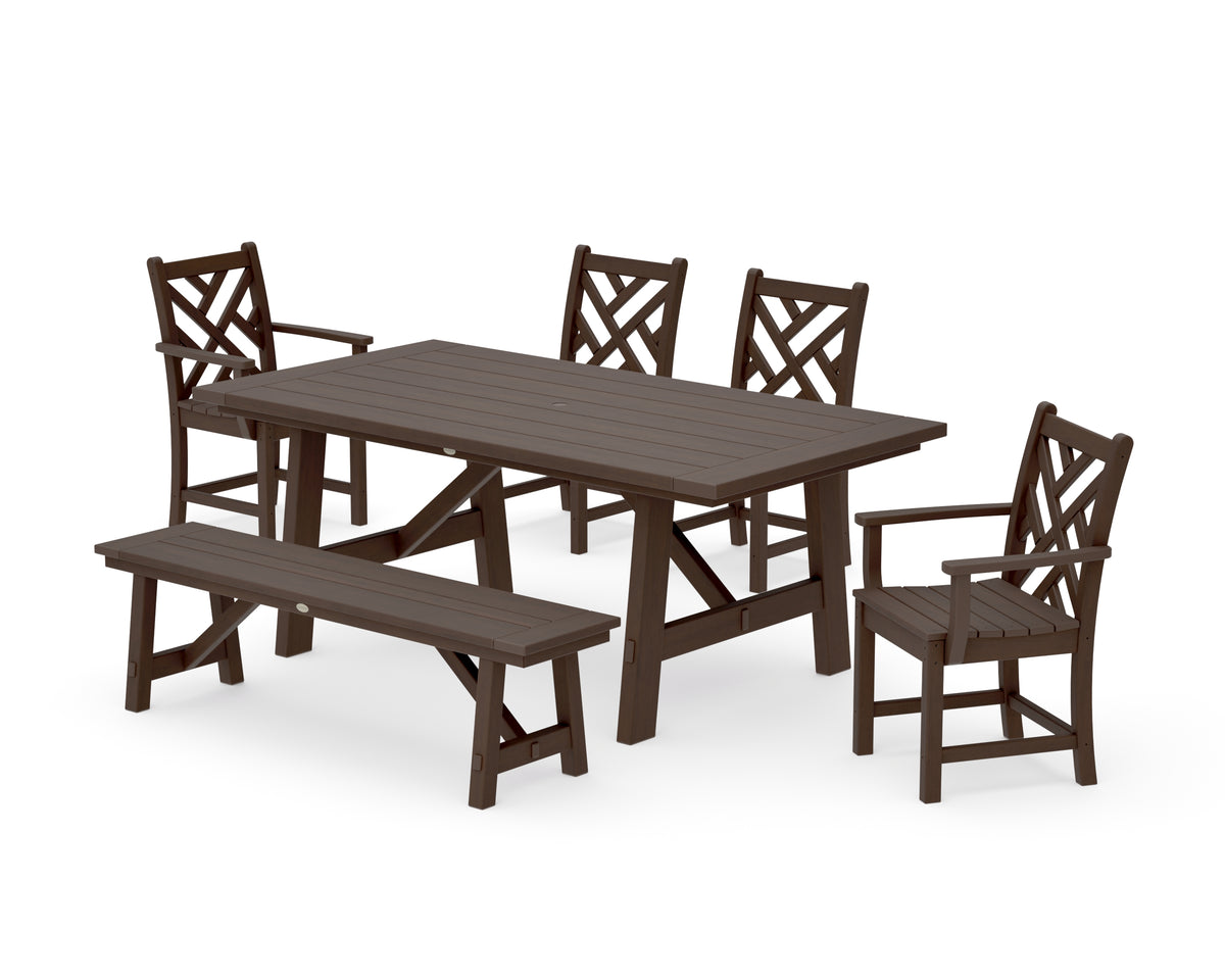 POLYWOOD Chippendale 6-Piece Rustic Farmhouse Dining Set with Bench in Kona