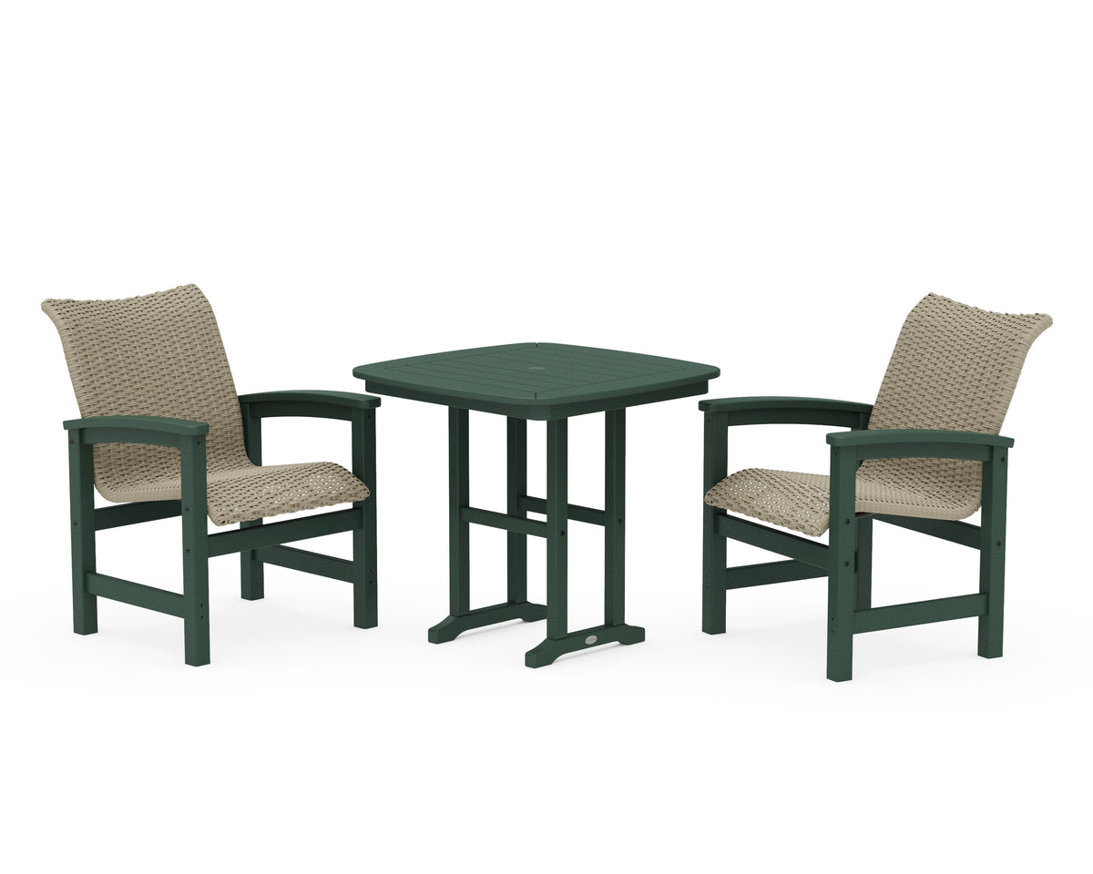 POLYWOOD Coastal Woven 3-Piece Dining Set in Green / Dune Grass