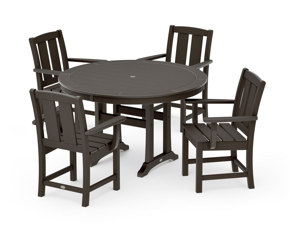 POLYWOOD Mission 5-Piece Round Dining Set with Trestle Legs in Vintage Coffee