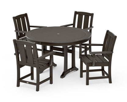 POLYWOOD Mission 5-Piece Round Dining Set with Trestle Legs in Vintage Coffee