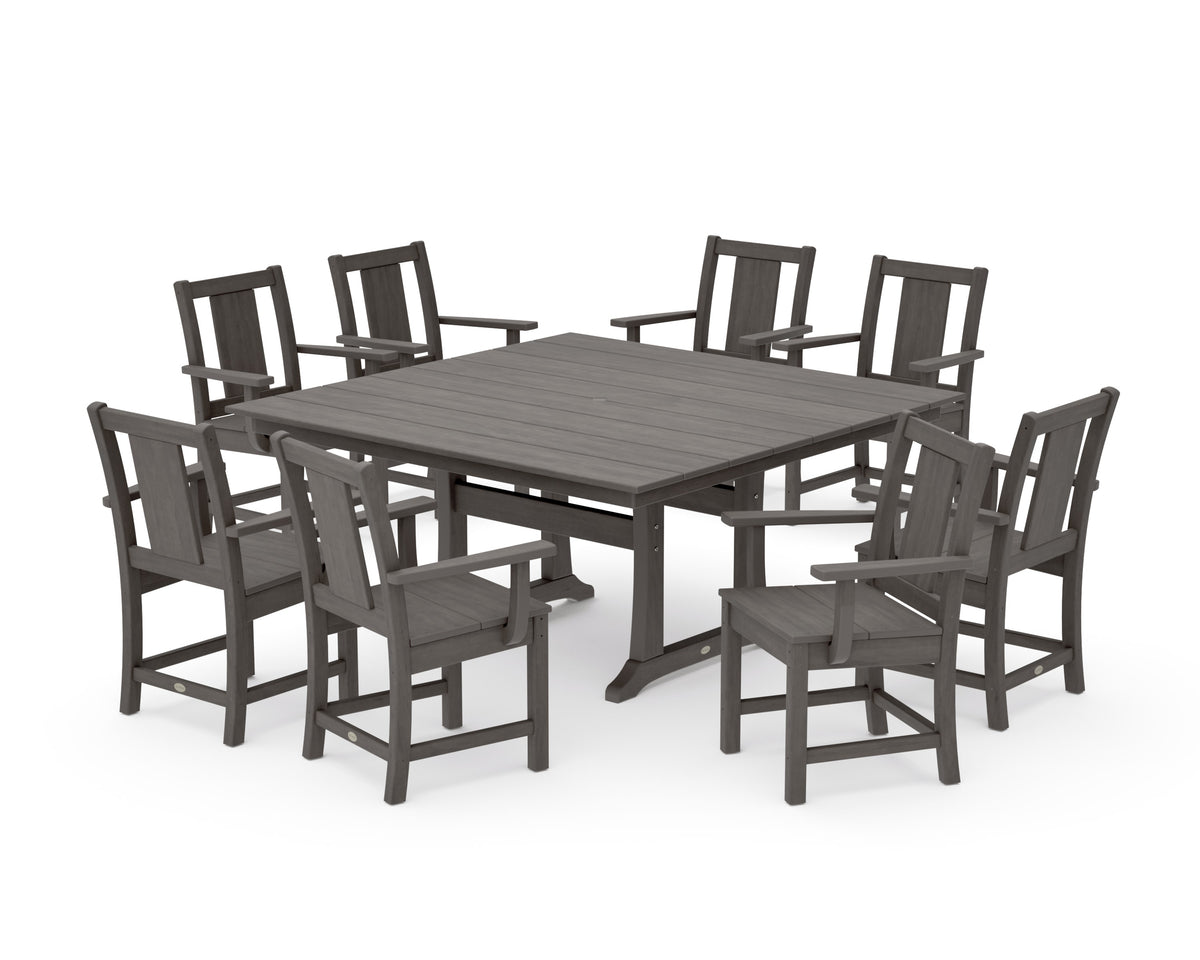 POLYWOOD Prairie 9-Piece Square Farmhouse Dining Set with Trestle Legs in Driftwood