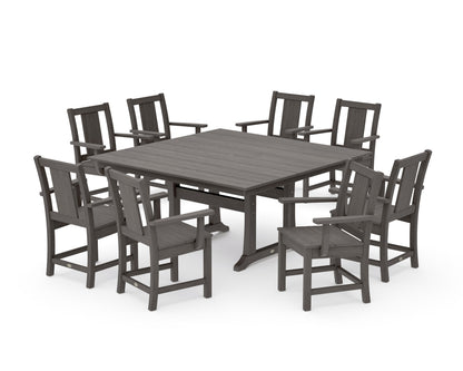 POLYWOOD Prairie 9-Piece Square Farmhouse Dining Set with Trestle Legs in Driftwood