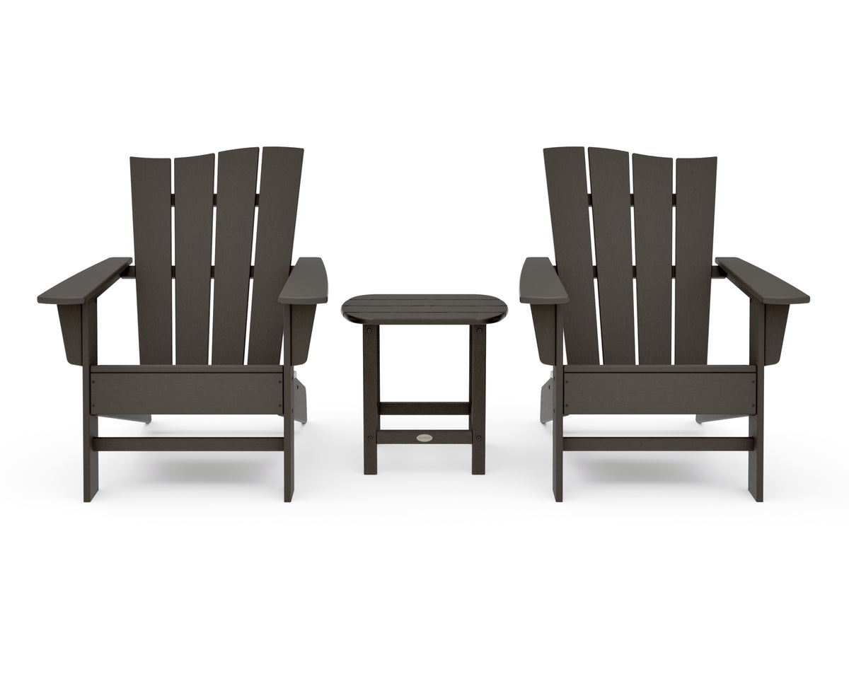 POLYWOOD Wave 3-Piece Adirondack Chair Set in Vintage Coffee