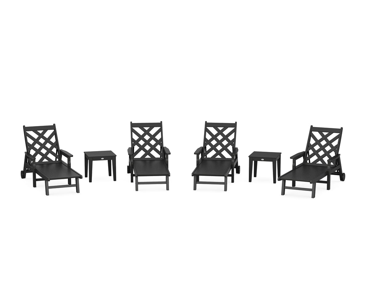 POLYWOOD Wovendale 6-Piece Chaise Set with Arms and Wheels in Black