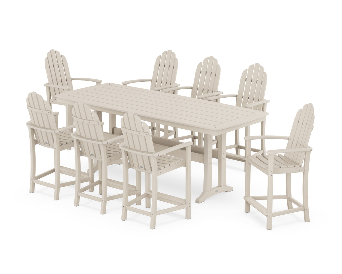 POLYWOOD Classic Adirondack 9-Piece Counter Set with Trestle Legs in Sand