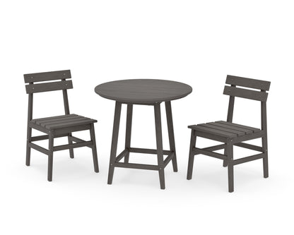 POLYWOOD Modern Studio Plaza Chair 3-Piece Round Bistro Dining Set in Driftwood
