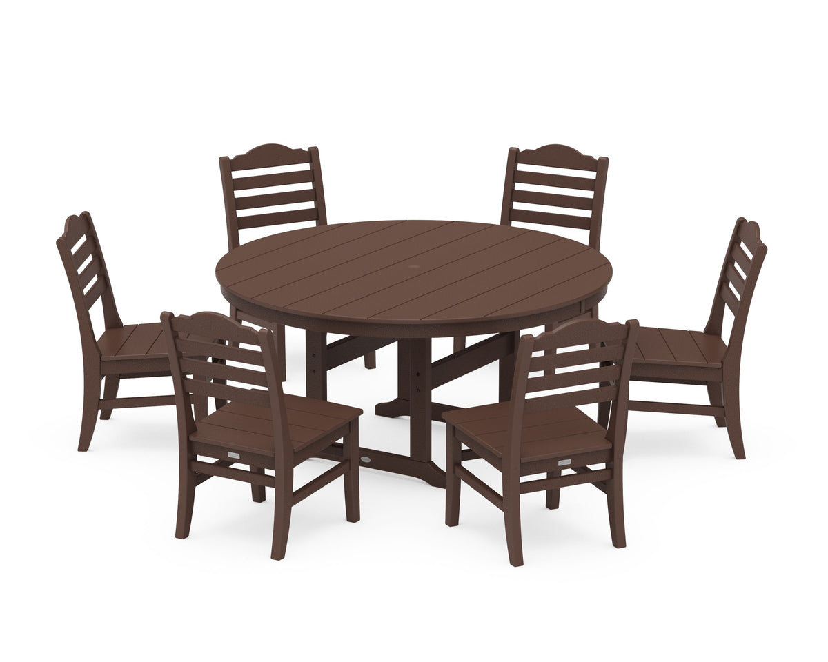 POLYWOOD Savannah 7-Piece Side Chair Round Farmhouse Dining Set in Mahogany