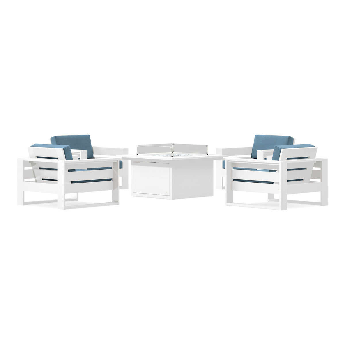 POLYWOOD PW Designer Series Latitude 5-Piece Lounge Fire Table Set in Vintage White / Sky Blue