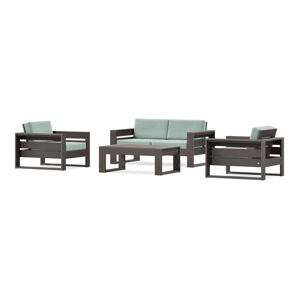 POLYWOOD PW Designer Series Latitude 4-Piece Lounge Loveseat Set in Vintage Coffee / Spa