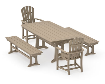 POLYWOOD Palm Coast 5-Piece Dining Set with Trestle Legs - 38" x 73" Table in Vintage Sahara