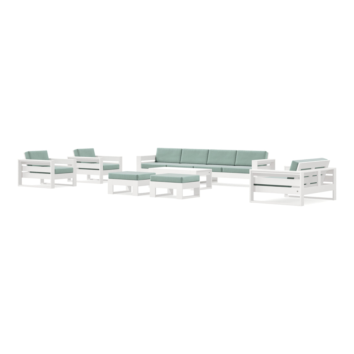POLYWOOD PW Designer Series Latitude 8-Piece Lounge Sofa Set in Vintage White / Spa