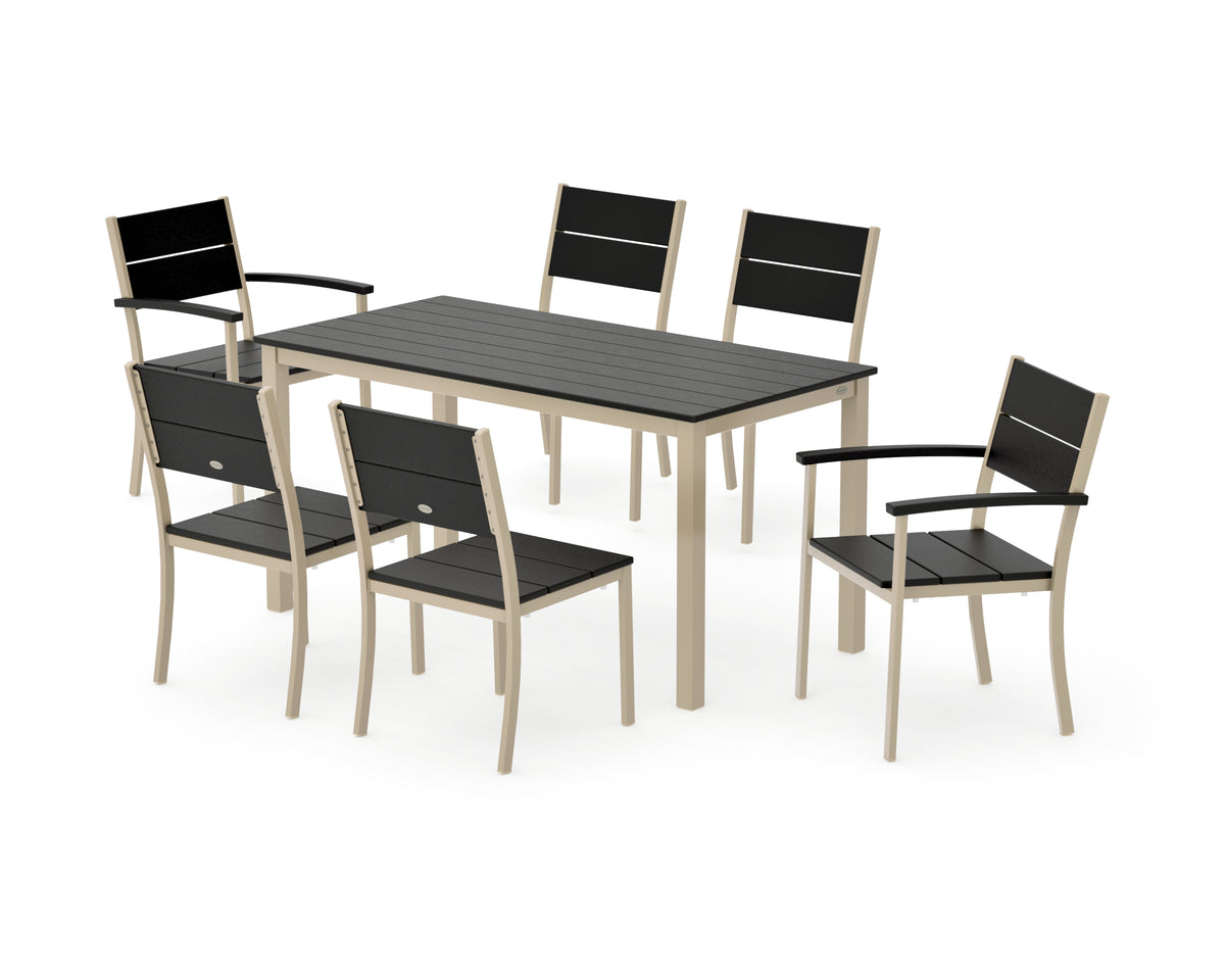 POLYWOOD Main Street 7-Piece Dining Set with Main Street 30 x 60 Dining Table in Sand / Black