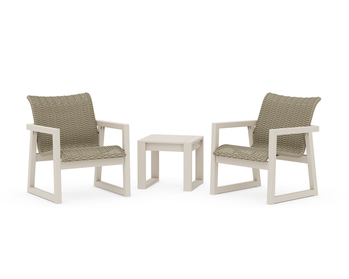 POLYWOOD EDGE Woven 3-Piece Lounge Chair Seating Set in Sand / Dune Grass